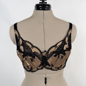 Panache Clara Underwire Bra 32G Black Gold Lace Full Cup 7255 Adjustable Straps